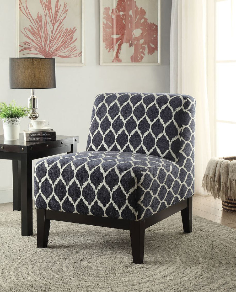 Hinte Armless Slipper Accent Chair - Padded Seat & Tapered Wood Legs in Dark Blue Chenille or Pattern Fabric