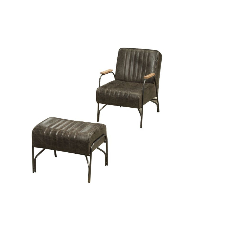Sarahi Accent Chair & Ottoman - Metal Frame in Distressed Espresso Top Grain Leather