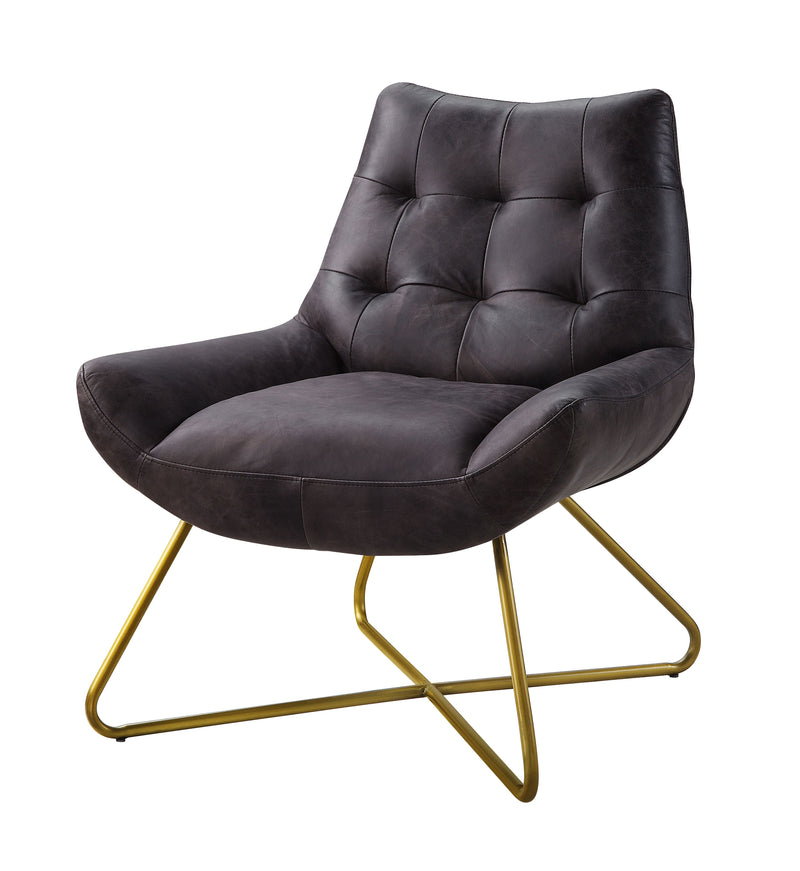Dhalsim Armless Lounge Chair - Tufted Top Grain Leather & Metal Sled Base in Antique Ebony