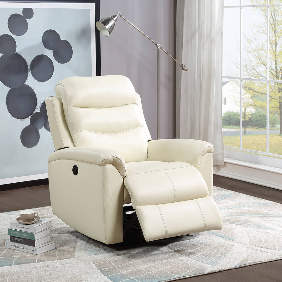 Ava Power Motion Recliner - Horizontal Tufting in Beige Top Grain Leather Match