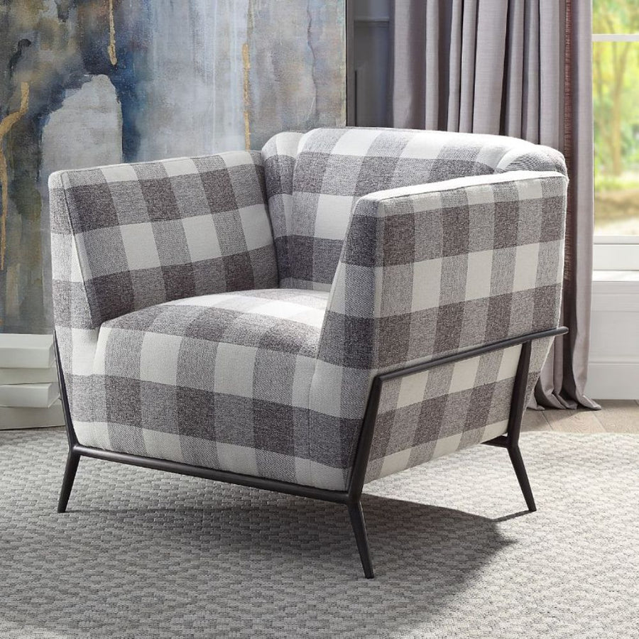 Niamey II Accent Chair - Flared Track Arms & Metal Spindle Legs in Checkered Pattern Fabric