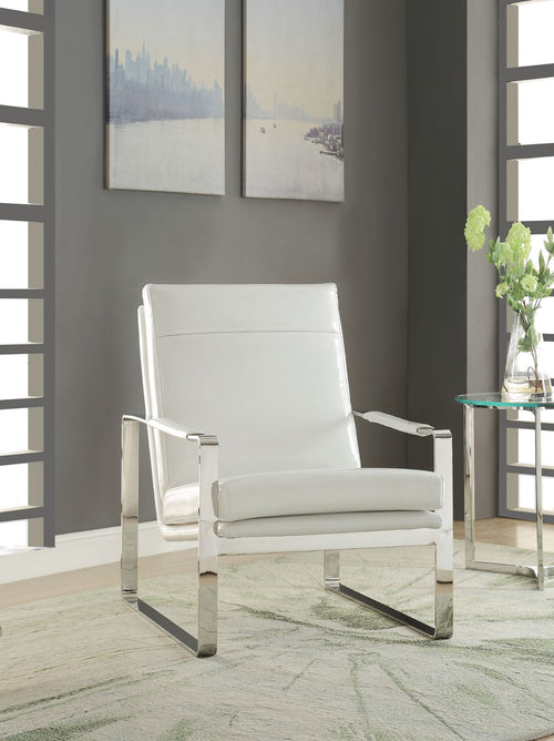 Rafael Contemporary Accent Chair - Geometric Stainless Steel Frame in White Faux Leather