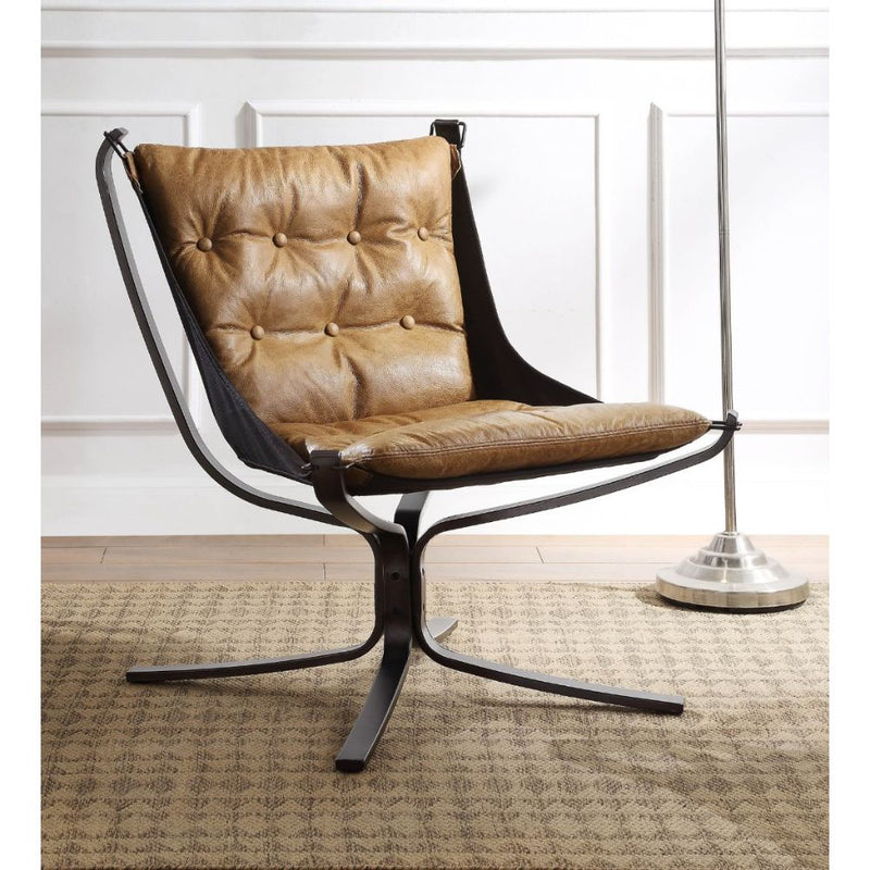 Carney Armless Lounge Chair - Button-Tufted Top Grain Leather on Metal Star Base