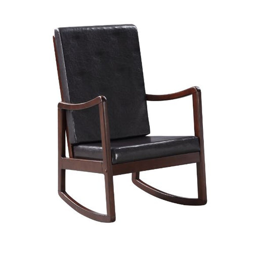 Raina Rocking Chair - Curved Wood Rockers in Dark Brown Leatherette & Espresso