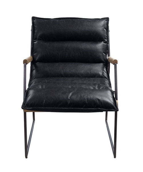 Luberzo Channel-Tufted Accent Chair - Distressed Espresso Top Grain Leather & Matte Iron