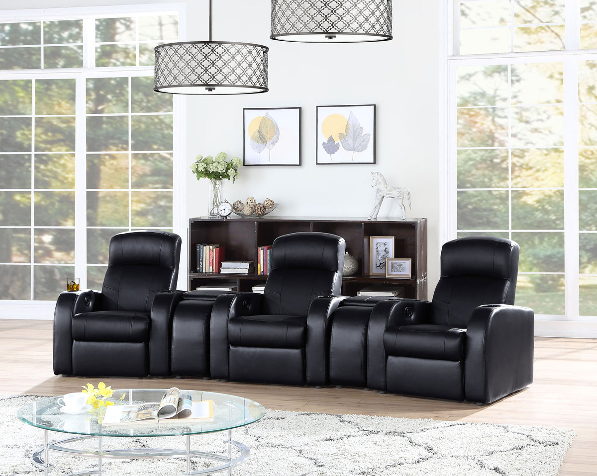Cyrus Top Grain Leather Recliner & Home Theater Seating - Wall-Hugger Recliners with Storage Consoles in Black - lifestyle