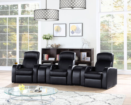 Cyrus Top Grain Leather Recliner & Home Theater Seating - Wall-Hugger Recliners with Storage Consoles in Black - lifestyle