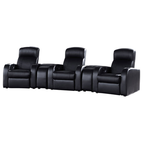 Cyrus Top Grain Leather Recliner & Home Theater Seating - 5pcs- 3 Recliners + 2 Wedge Consoles
