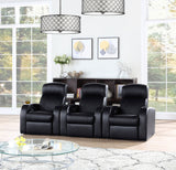 Cyrus Top Grain Leather Recliner & Home Theater Seating - Wall-Hugger Recliners with Storage Consoles in Black - lifestyle