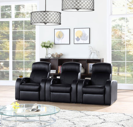 Cyrus Top Grain Leather Recliner & Home Theater Seating - Wall-Hugger Recliners with Storage Consoles in Black - lifestyle