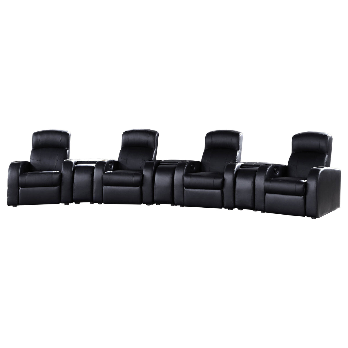 Cyrus Top Grain Leather Recliner & Home Theater Seating - 7pcs- 4 Recliners + 3 Wedge Consoles