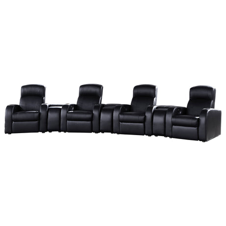 Cyrus Top Grain Leather Recliner & Home Theater Seating - 7pcs- 4 Recliners + 3 Wedge Consoles