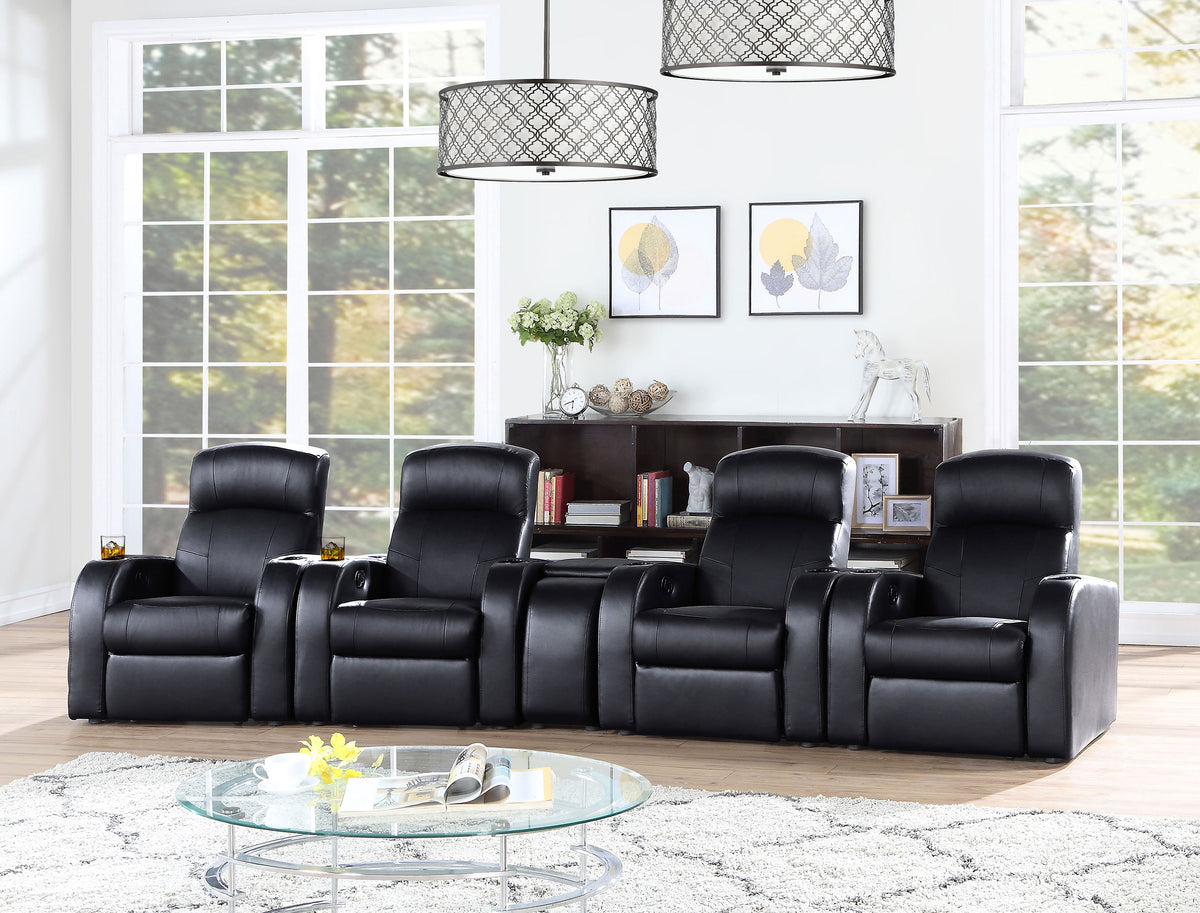 Cyrus Top Grain Leather Recliner & Home Theater Seating - Wall-Hugger Recliners with Storage Consoles in Black - lifestyle