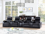 Cyrus Top Grain Leather Recliner & Home Theater Seating - Wall-Hugger Recliners with Storage Consoles in Black - lifestyle