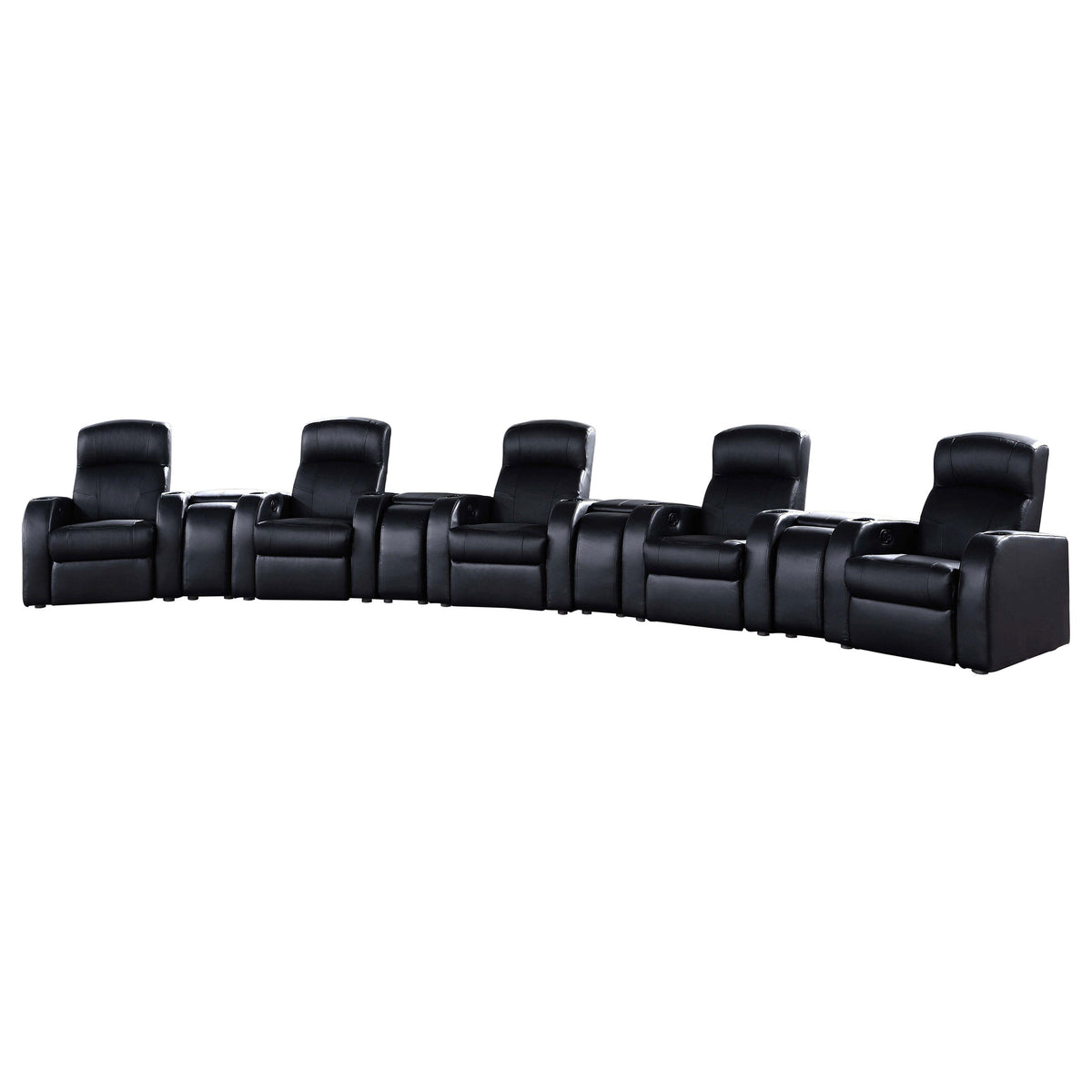 Cyrus Top Grain Leather Recliner & Home Theater Seating - 9pcs- 5 Recliners + 4 Wedge Consoles