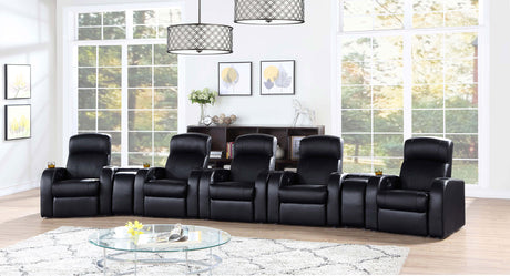 Cyrus Top Grain Leather Recliner & Home Theater Seating - Wall-Hugger Recliners with Storage Consoles in Black - lifestyle
