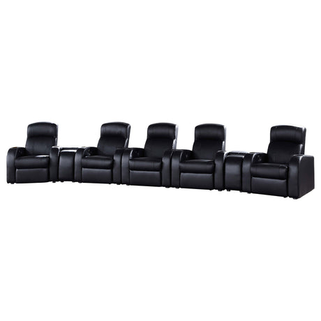 Cyrus Top Grain Leather Recliner & Home Theater Seating - 7pcs- 5 Recliners + 2 Wedge Consoles