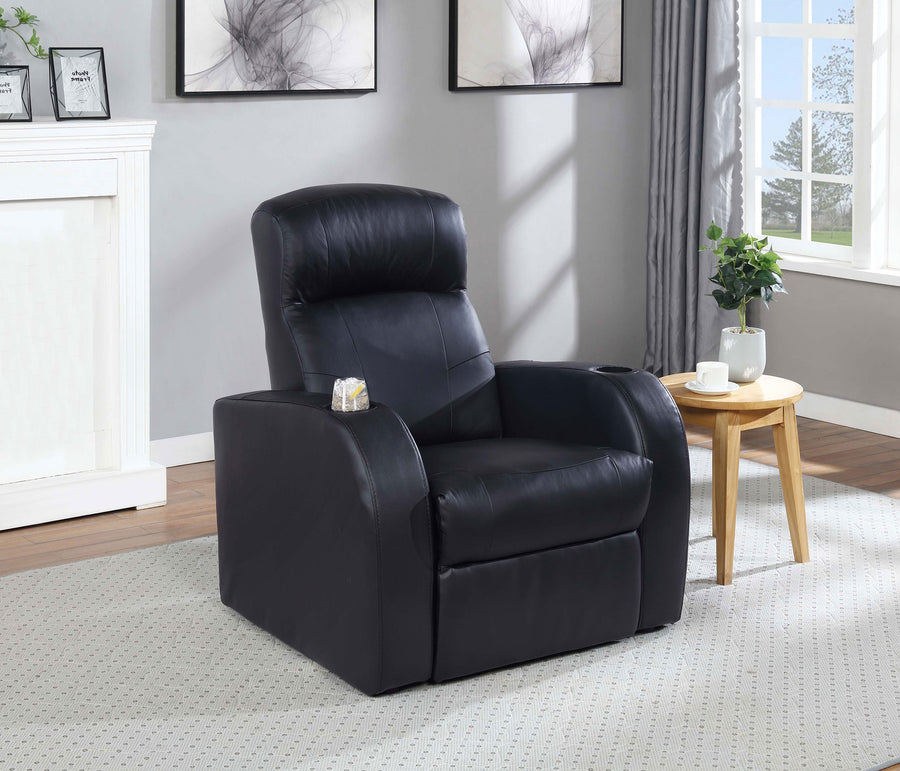 Cyrus Top Grain Leather Recliner & Home Theater Seating - Wall-Hugger Recliners with Storage Consoles in Black