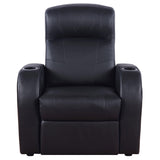 Cyrus Top Grain Leather Recliner & Home Theater Seating - Wall-Hugger Recliners with Storage Consoles in Black – view 11