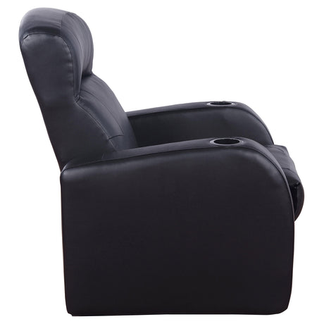 Cyrus Top Grain Leather Recliner & Home Theater Seating - Wall-Hugger Recliners with Storage Consoles in Black – view 14
