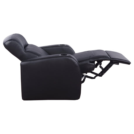Cyrus Top Grain Leather Recliner & Home Theater Seating - Wall-Hugger Recliners with Storage Consoles in Black – view 15