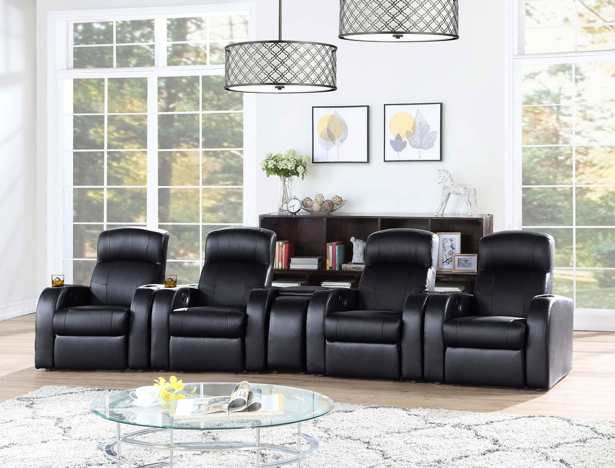 Cyrus Top Grain Leather Recliner & Home Theater Seating - Wall-Hugger Recliners with Storage Consoles in Black – view 20