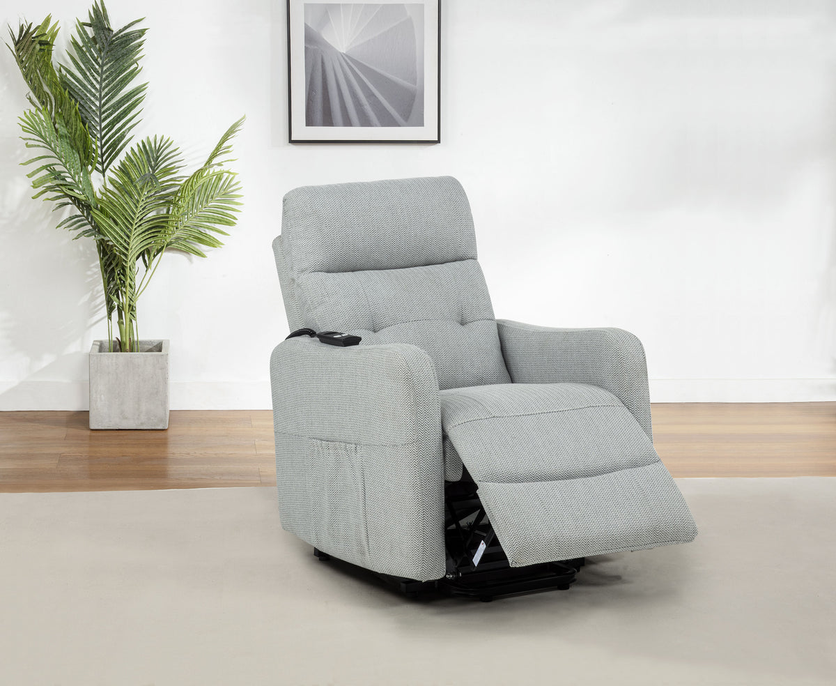 Dayes Power Lift Recliner Chair - Light Grey Fabric with Segmented Back & Side Pocket – view 3