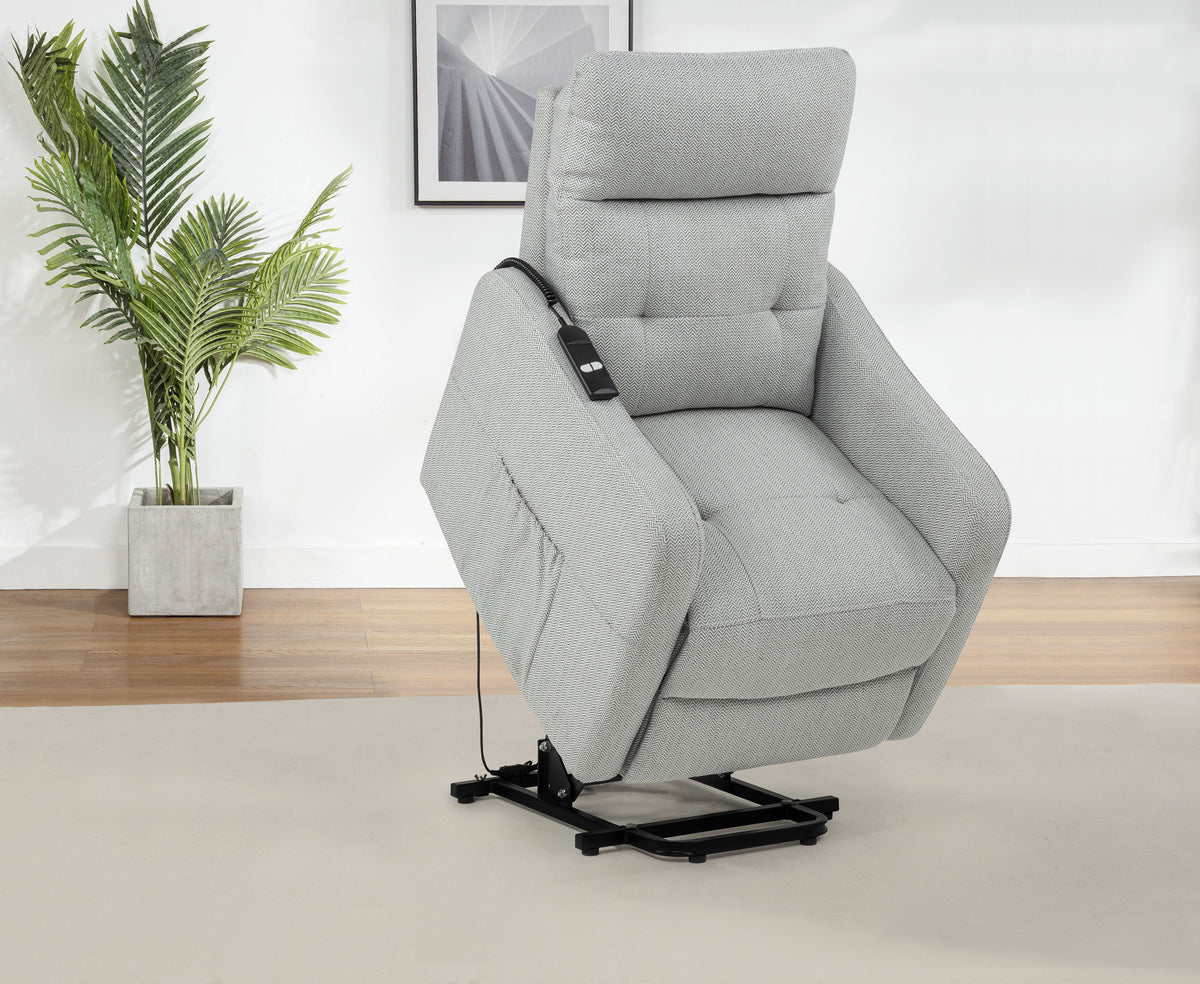 Dayes Power Lift Recliner Chair - Light Grey Fabric with Segmented Back & Side Pocket – view 4