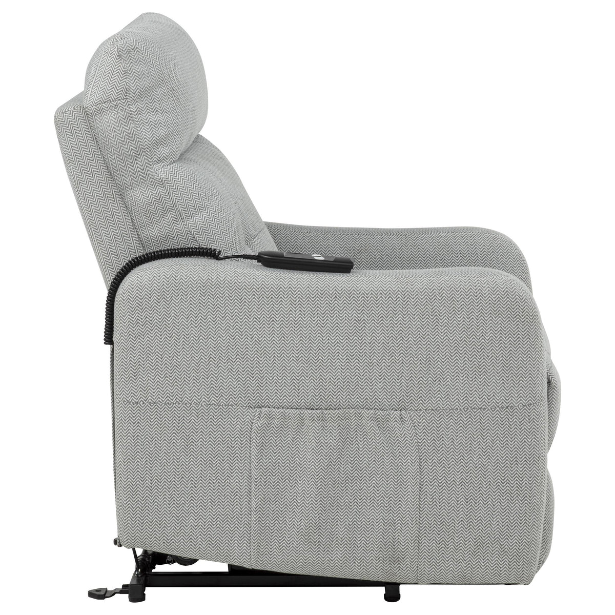 Dayes Power Lift Recliner Chair - Light Grey Fabric with Segmented Back & Side Pocket – view 11