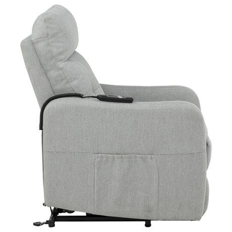 Dayes Power Lift Recliner Chair - Light Grey Fabric with Segmented Back & Side Pocket – view 11