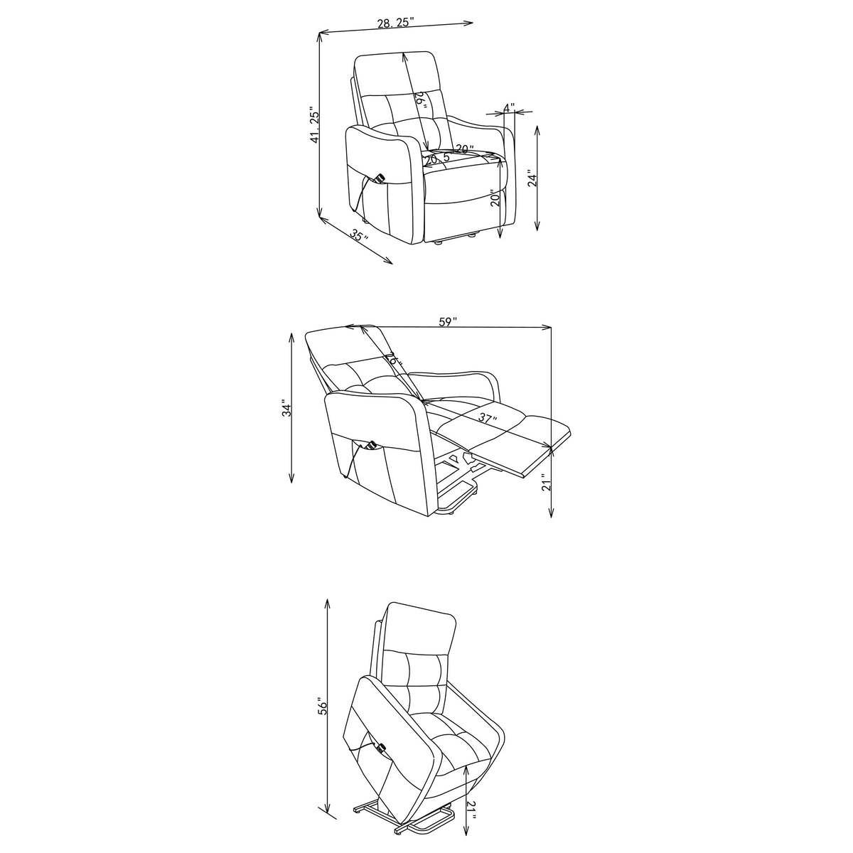 Dayes Power Lift Recliner Chair - Light Grey Fabric with Segmented Back & Side Pocket – view 15