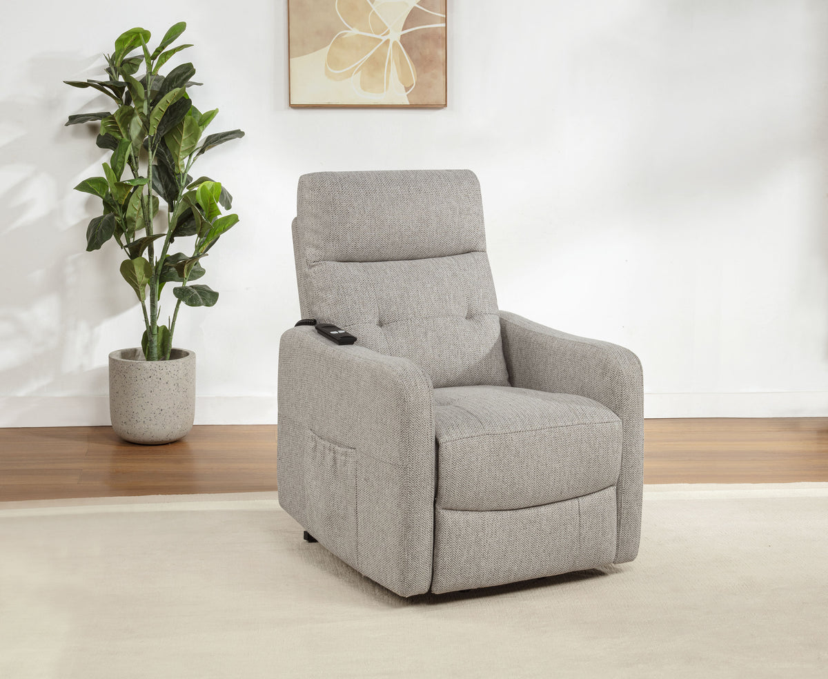 Dayes Power Lift Recliner Chair - Plush Pillow Arms & Tall Back in Taupe Fabric – view 1
