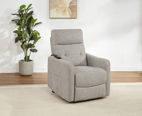Dayes Power Lift Recliner Chair - Plush Pillow Arms & Tall Back in Taupe Fabric – view 1