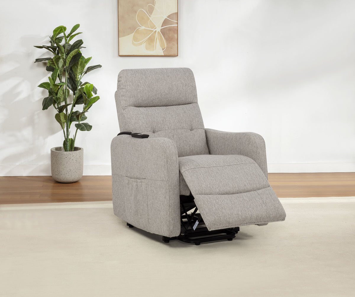 Dayes Power Lift Recliner Chair - Plush Pillow Arms & Tall Back in Taupe Fabric – view 3
