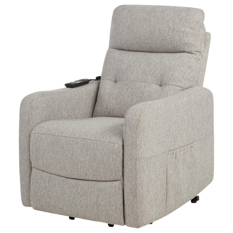 Dayes Power Lift Recliner Chair - Plush Pillow Arms & Tall Back in Taupe Fabric – view 9