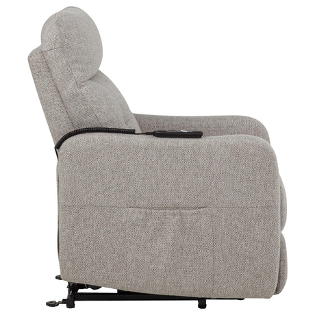 Dayes Power Lift Recliner Chair - Plush Pillow Arms & Tall Back in Taupe Fabric – view 11