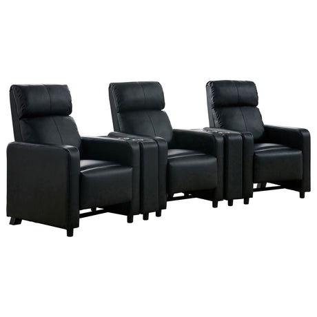 Toohey Push-Back Home Theater Recliners & Seating Sets - 5pcs- 3 Recliners + 2 Wedge Consoles