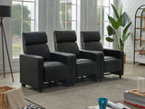 Toohey Push-Back Home Theater Recliners & Seating Sets - Black Leatherette with Gel Memory Foam & Cupholder Consoles - lifestyle