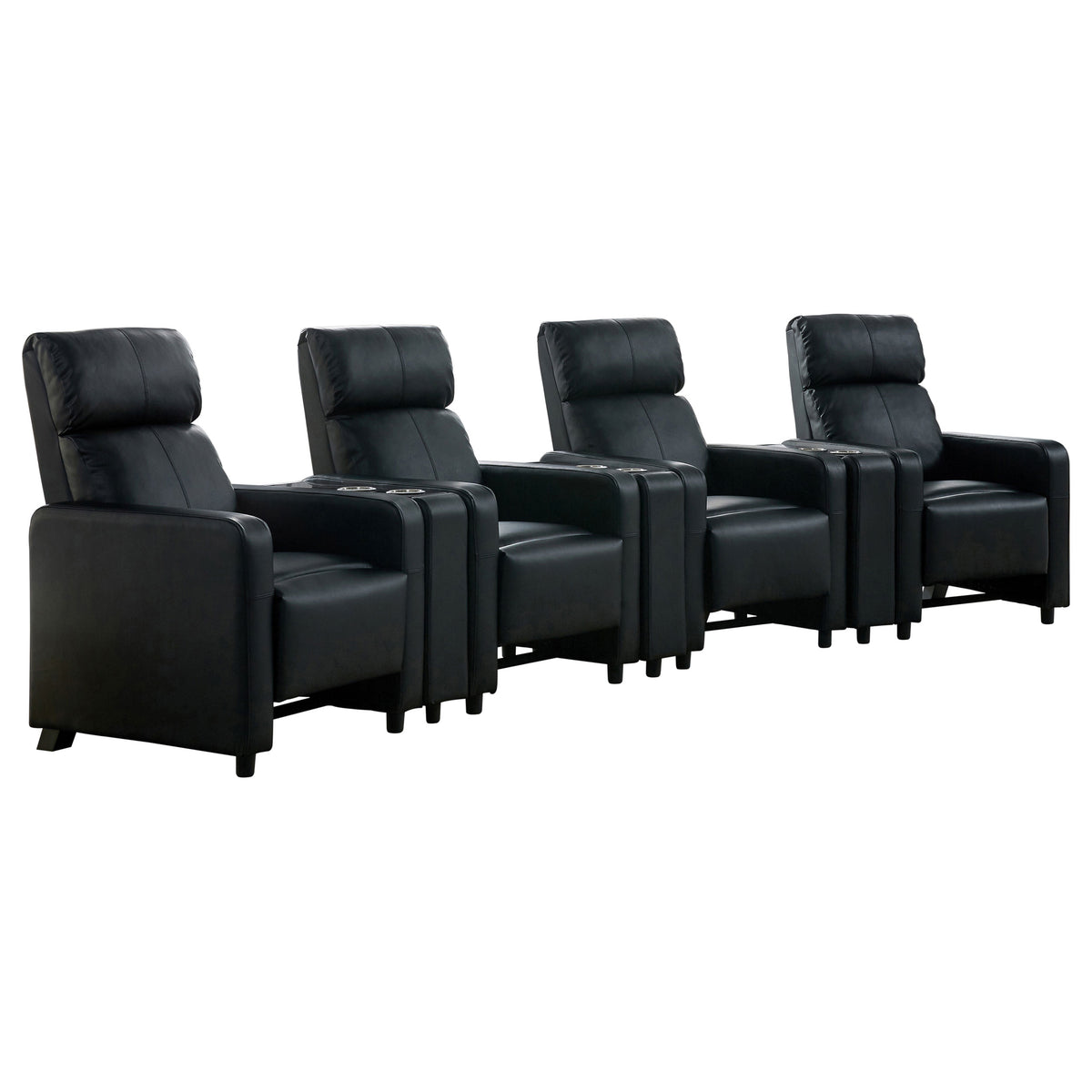 Toohey Push-Back Home Theater Recliners & Seating Sets - 7pcs- 4 Recliners + 3 Wedge Consoles