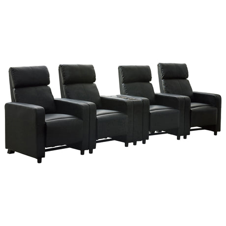 Toohey Push-Back Home Theater Recliners & Seating Sets - 5pcs- 4 Recliners + 1 Wedge Console