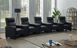 Toohey Push-Back Home Theater Recliners & Seating Sets - Black Leatherette with Gel Memory Foam & Cupholder Consoles - lifestyle