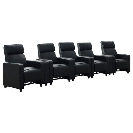 Toohey Push-Back Home Theater Recliners & Seating Sets - 7pcs- 5 Recliners + 2 Wedge Consoles