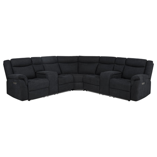 Hagen 3-Piece Power Reclining Sectional with LED Base Lighting & USB - Curved Steel Grey Fabric