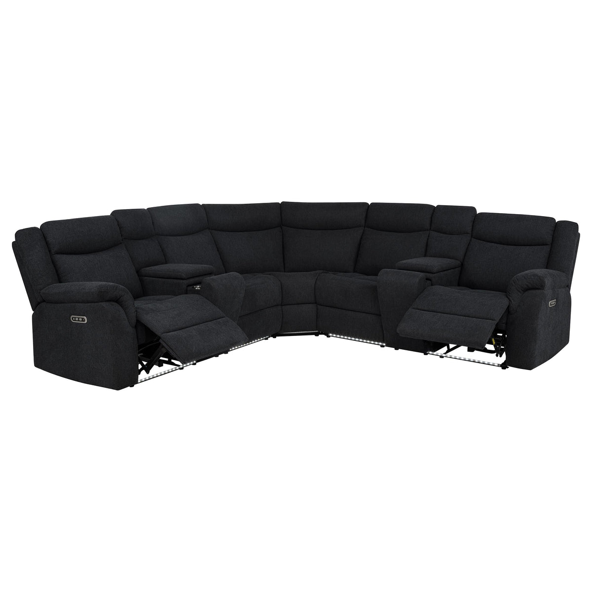 Hagen 3-Piece Power Reclining Sectional with LED Base Lighting & USB - Curved Steel Grey Fabric – view 2