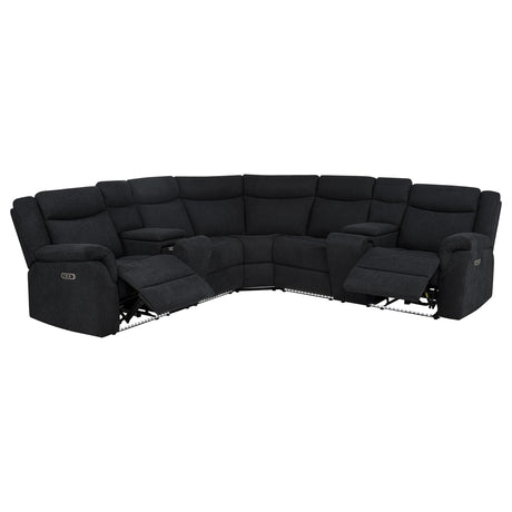 Hagen 3-Piece Power Reclining Sectional with LED Base Lighting & USB - Curved Steel Grey Fabric – view 2