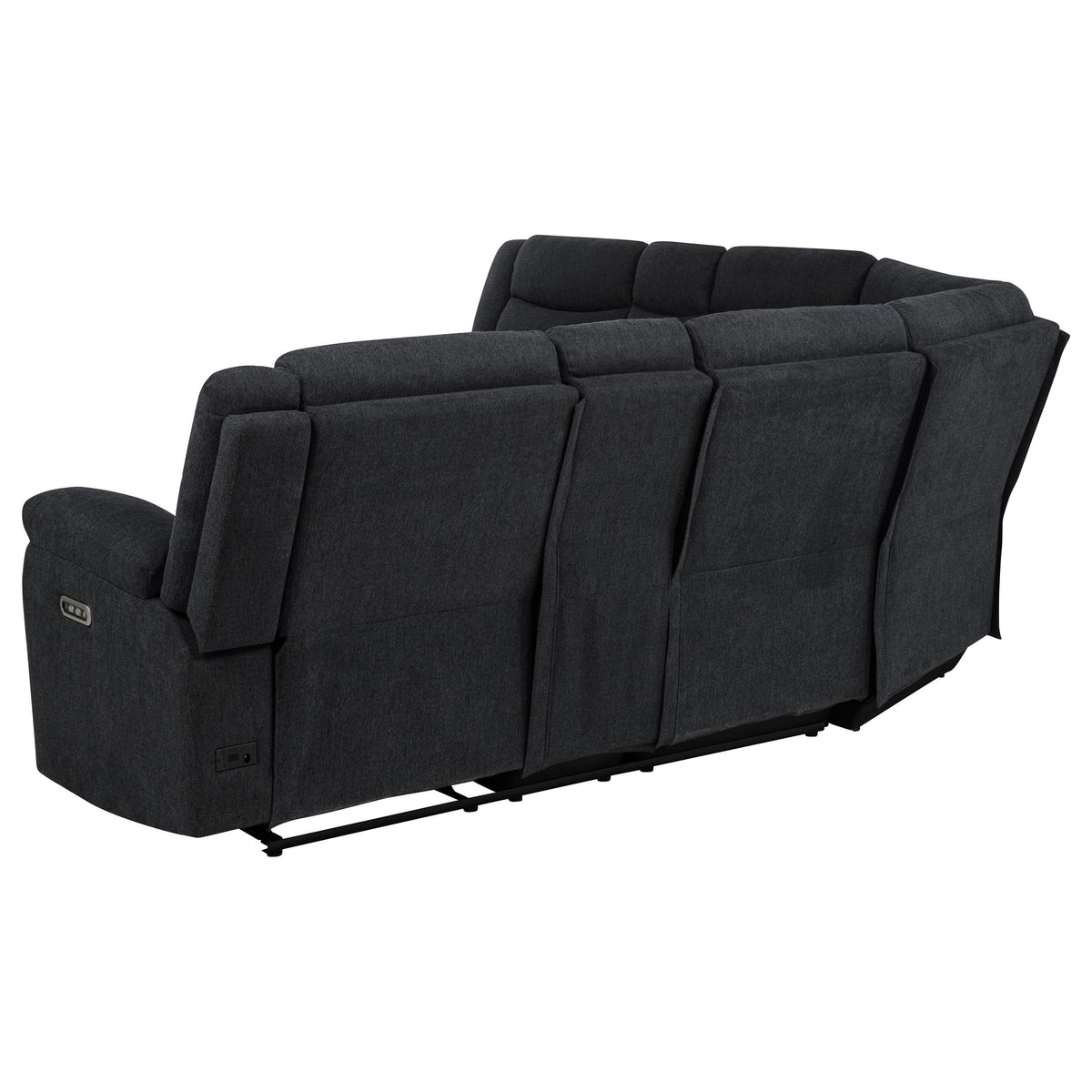 Hagen 3-Piece Power Reclining Sectional with LED Base Lighting & USB - Curved Steel Grey Fabric – view 3