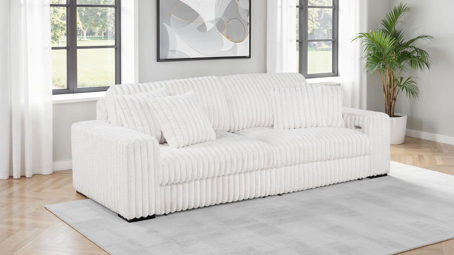 Jacana Dual Power Chaise Sofa - Channel-Tufted Ivory Corduroy with USB-A & USB-C Charging