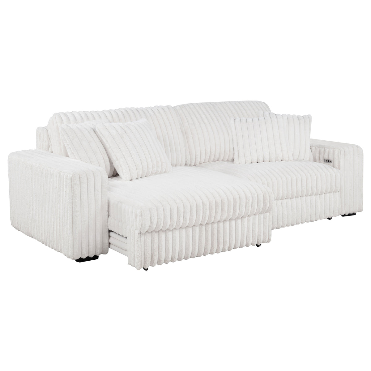 Jacana Dual Power Chaise Sofa - Channel-Tufted Ivory Corduroy with USB-A & USB-C Charging – view 6