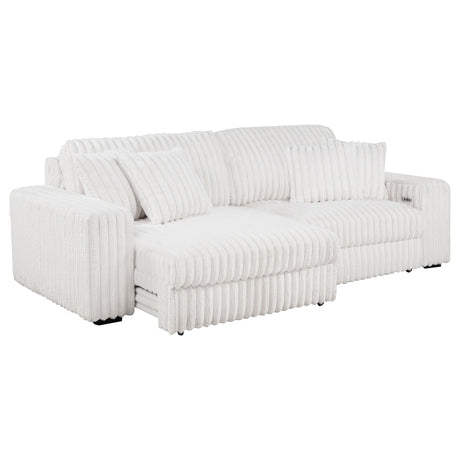 Jacana Dual Power Chaise Sofa - Channel-Tufted Ivory Corduroy with USB-A & USB-C Charging – view 6