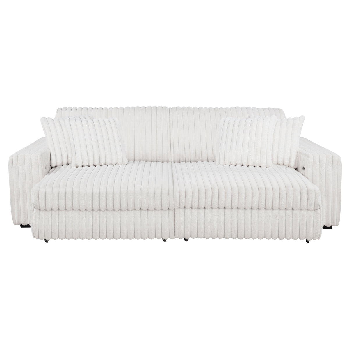 Jacana Dual Power Chaise Sofa - Channel-Tufted Ivory Corduroy with USB-A & USB-C Charging – view 8